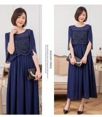 画像17: 春夏新作　レース切替　フリルスリーブ　ハイウエスト　エレガント　ロング丈　ドレスワンピース　上品　きれいめ　レディース (17)