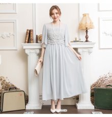 画像4: 春夏新作　レース切替　フリルスリーブ　ハイウエスト　エレガント　ロング丈　ドレスワンピース　上品　きれいめ　レディース (4)