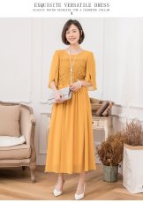 画像6: 春夏新作　レース切替　フリルスリーブ　ハイウエスト　エレガント　ロング丈　ドレスワンピース　上品　きれいめ　レディース (6)