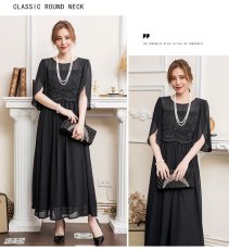 画像13: 春夏新作　レース切替　フリルスリーブ　ハイウエスト　エレガント　ロング丈　ドレスワンピース　上品　きれいめ　レディース (13)