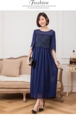 画像15: 春夏新作　レース切替　フリルスリーブ　ハイウエスト　エレガント　ロング丈　ドレスワンピース　上品　きれいめ　レディース (15)