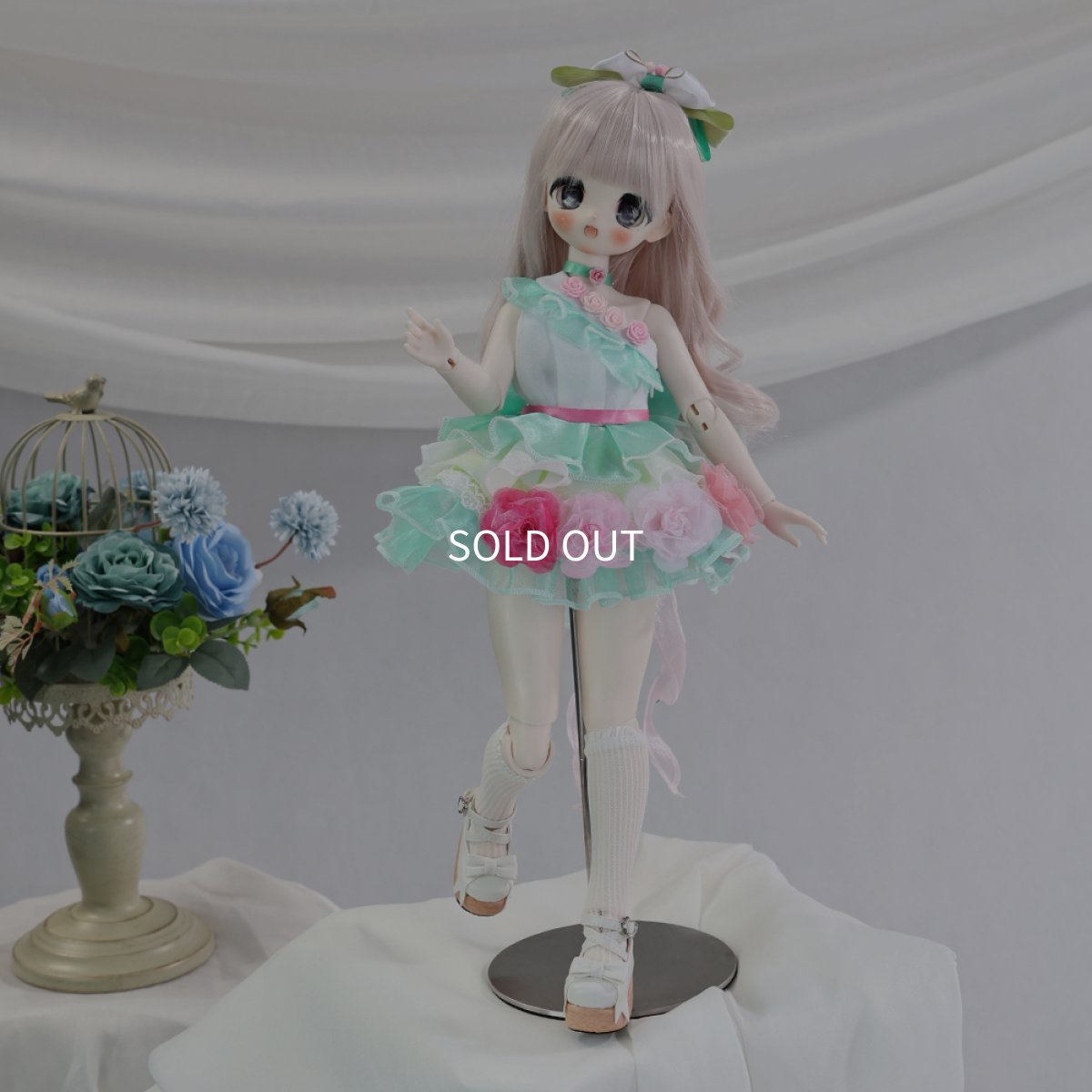 画像1: 在庫あり　BJD　1/4　ドール服　コスプレ衣装　ミントグリーン　チュール　フラワー　フェアリー　キュート　MDD2.0対応　球体関節人形　ドール用 (1)