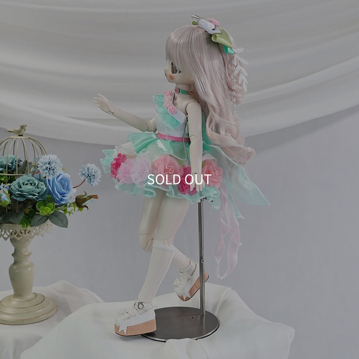 画像4: 在庫あり　BJD　1/4　ドール服　コスプレ衣装　ミントグリーン　チュール　フラワー　フェアリー　キュート　MDD2.0対応　球体関節人形　ドール用 (4)