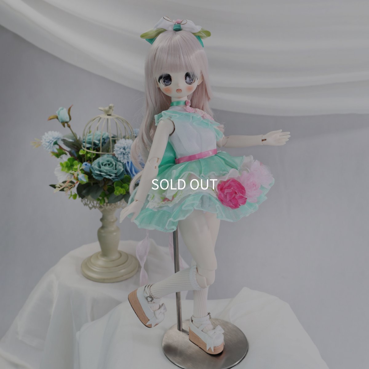 画像2: 在庫あり　BJD　1/4　ドール服　コスプレ衣装　ミントグリーン　チュール　フラワー　フェアリー　キュート　MDD2.0対応　球体関節人形　ドール用 (2)